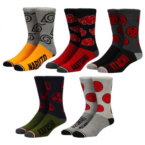 Naruto Split Color 5 Pair Pack Crew Socks